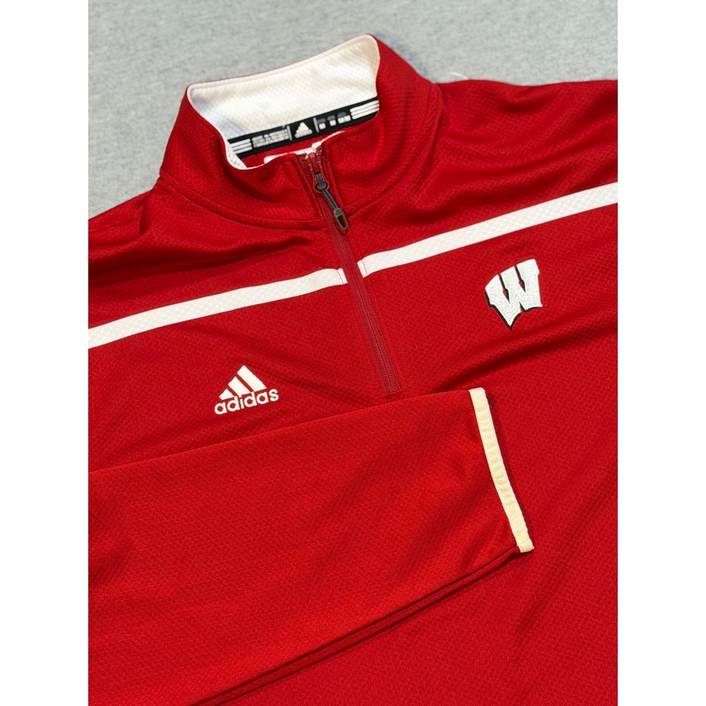 Adidas Wisconsin Badgers Mens Medium Red Climalite 1/4 Zip Pullover Jacket